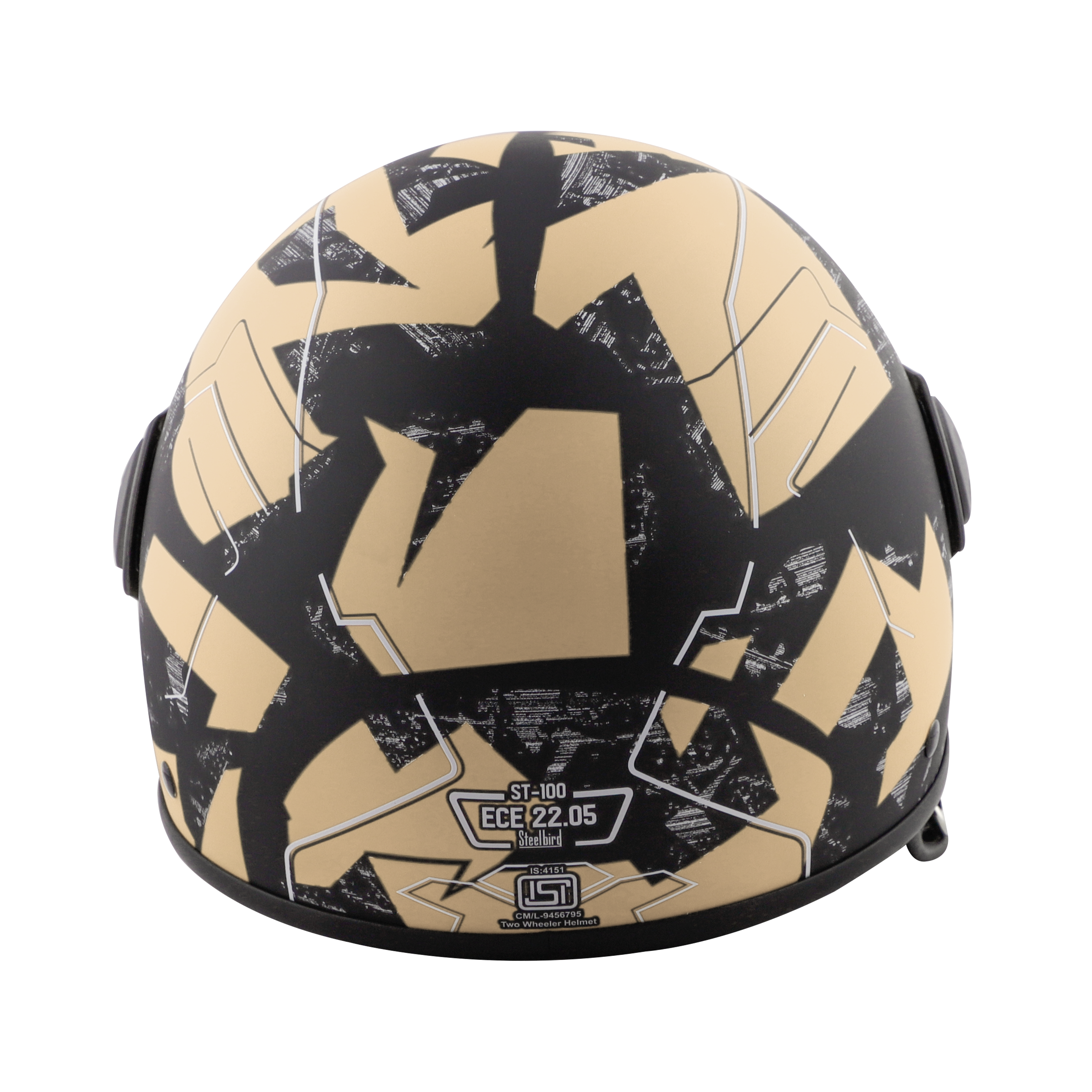 ST-100 CAMO ECE MAT BLACK WITH DESERT STORM (FITTED WITH CLEAR VISOR. SMOKE VISOR ONLY FOR ILLUSTRATION PURPOSE)