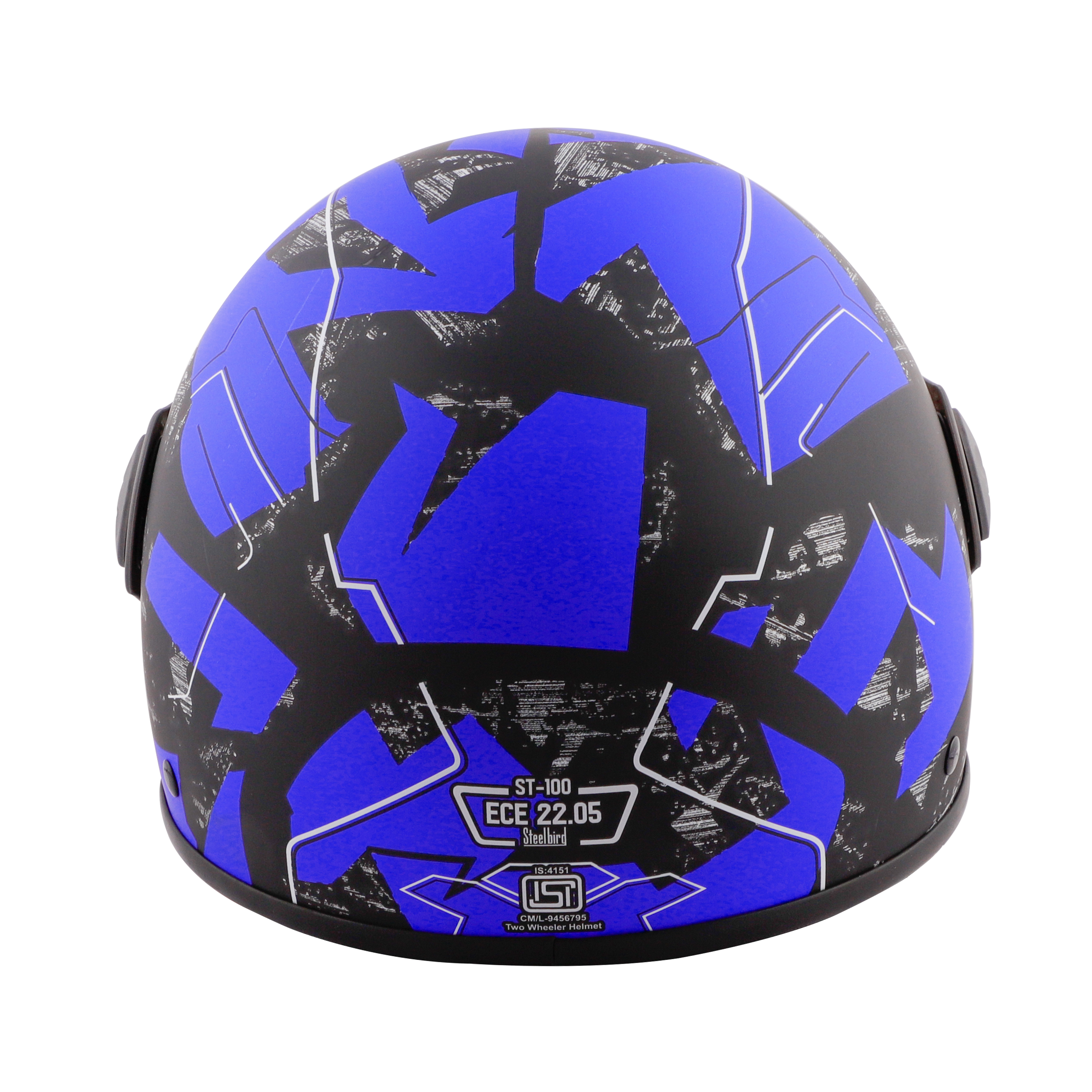 ST-100 CAMO ECE MAT BLACK WITH BLUE (FITTED WITH CLEAR VISOR. SMOKE VISOR ONLY FOR ILLUSTRATION PURPOSE)