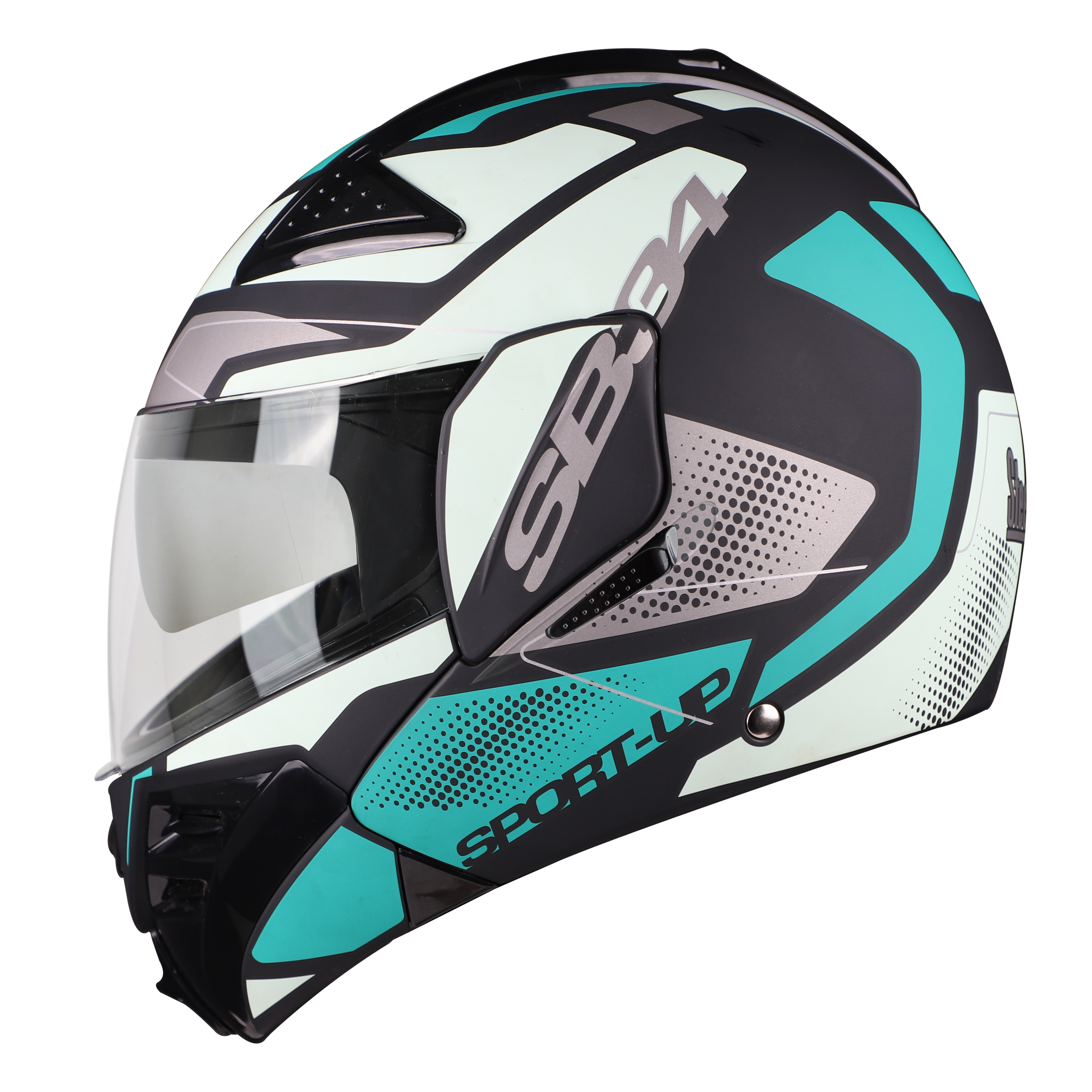 SB-34 VAST SPORT-UP GLOSSY BLACK WITH GREEN (WITH CHROME SILVER INNER SUNSHIELD)