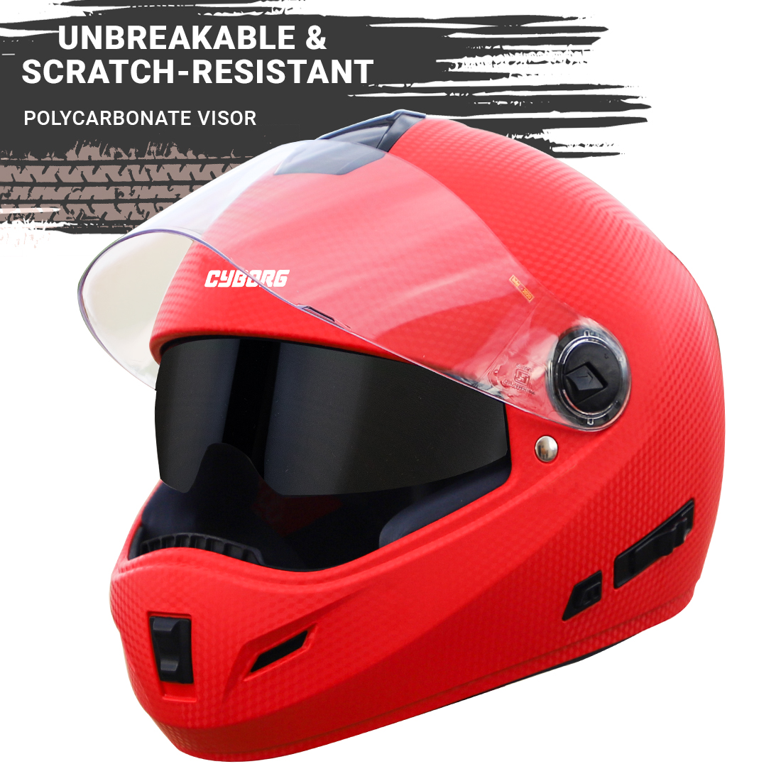 Steelbird Cyborg Double Visor Full Face Helmet, Inner Smoke Sun Shield And Outer Clear Visor ( Dashing Red )