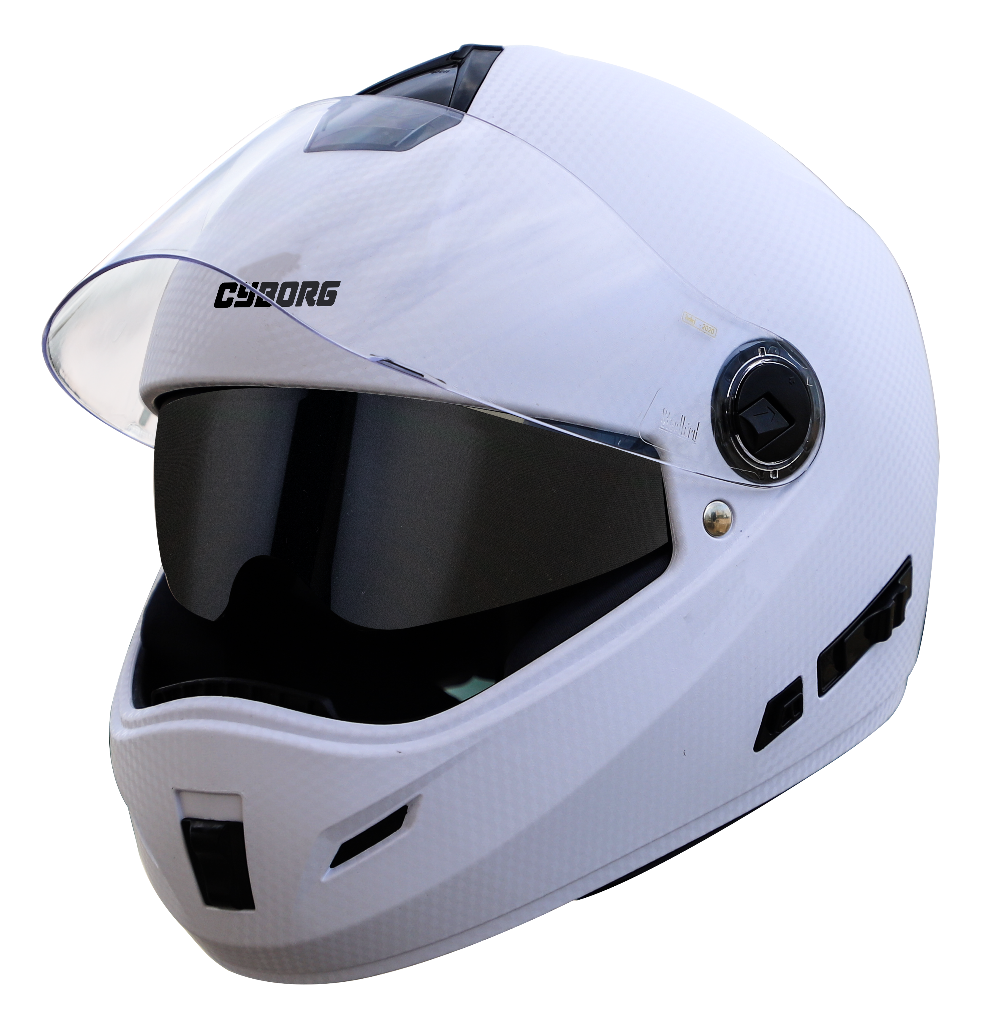 Steelbird Cyborg Double Visor Full Face Helmet, Inner Smoke Sun Shield and Outer Clear Visor ( Dashing White )