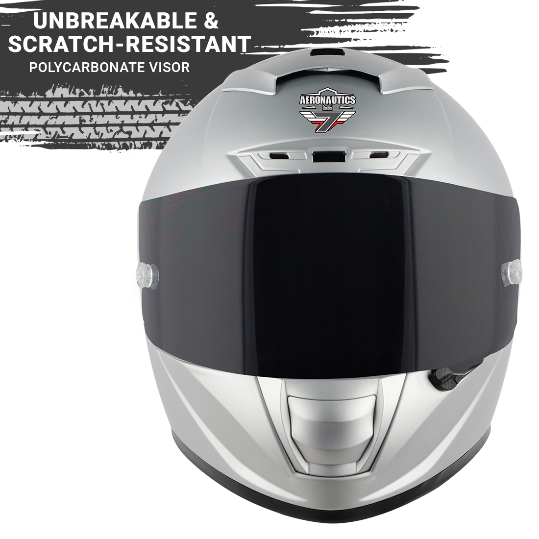Steelbird SA-5 7Wings Aeronautics Full Face DOT Certified Helmet (Glossy Silver Fitted With Clear Visor And Extra Anti Fog Smoke Visor)