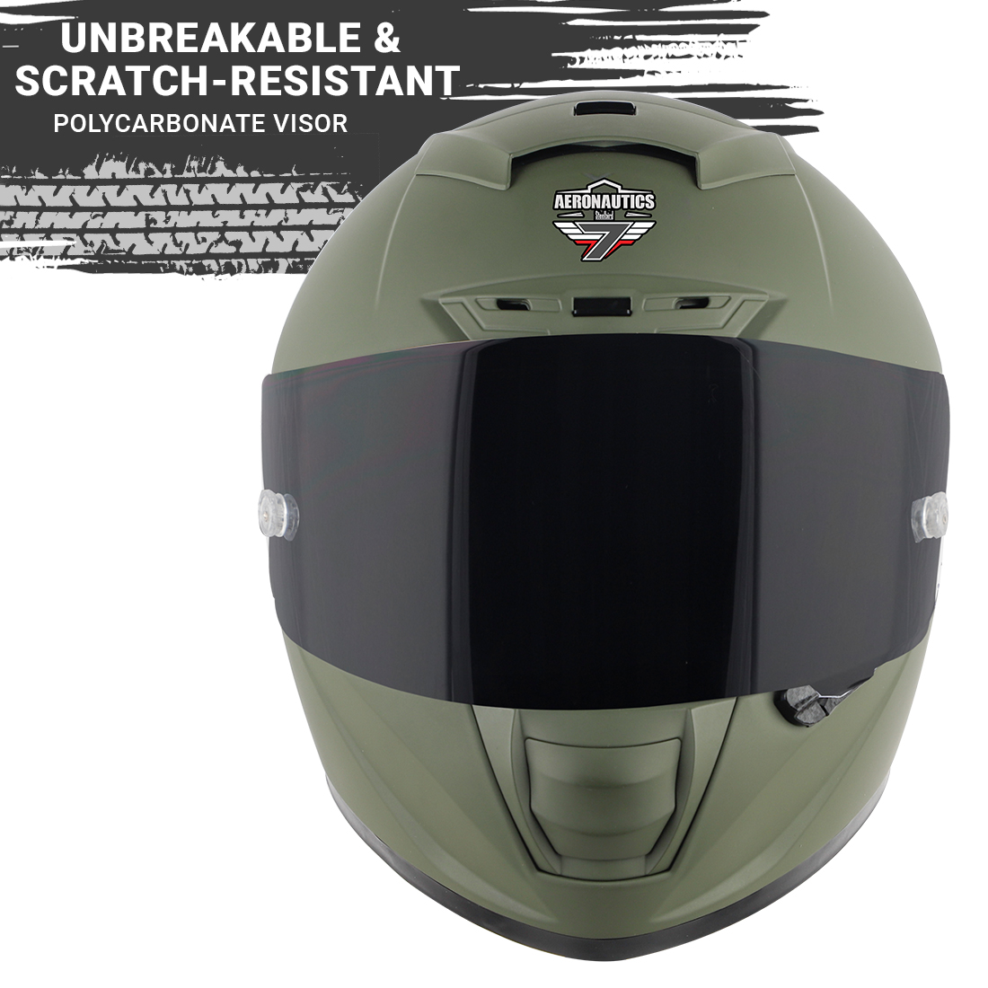 Steelbird SA-5 7Wings Aeronautics Full Face DOT Certified Helmet (Matt Battle Green Fitted With Clear Visor And Extra Anti Fog Smoke Visor)