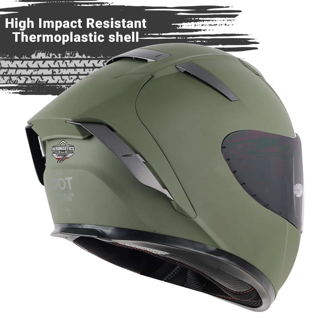 Steelbird SA-5 7Wings Aeronautics Full Face DOT Certified Helmet (Matt Battle Green Fitted With Clear Visor And Extra Anti Fog Smoke Visor)