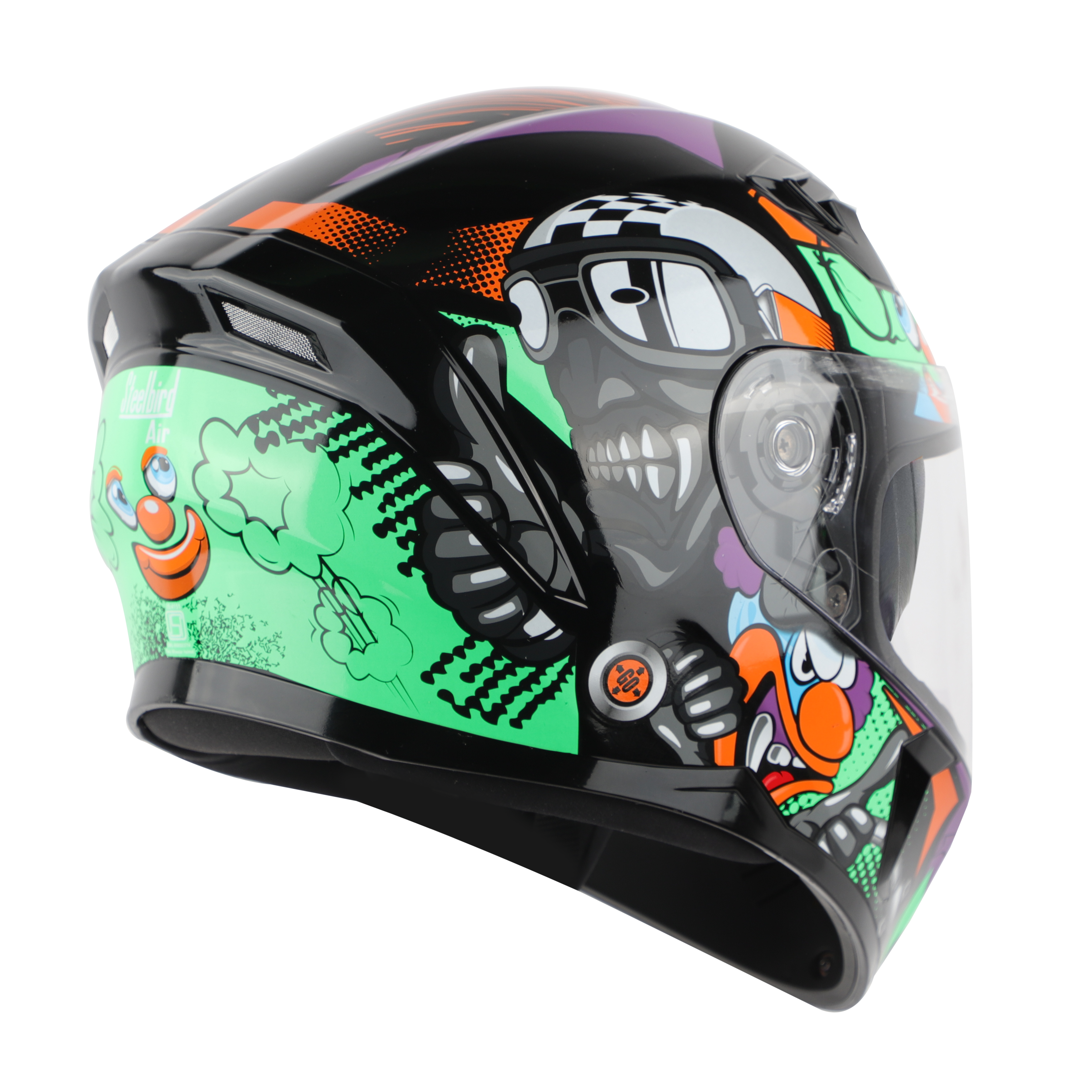 SBA-21 COMIC PREMIUM GLOSSY BLACK WITH GREEN (WITH CHROME SILVER INNER SUNSHIELD, WITH HIGH-END INTERIOR)