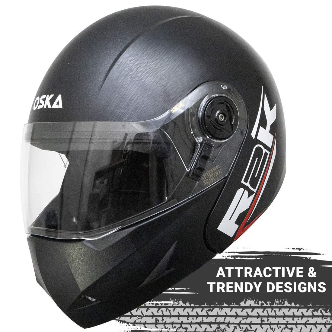Steelbird SB-45 R2K Oska ISI Certified Flip Up Helmet (Black With Clear Visor)
