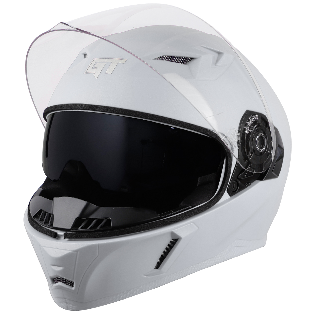 Steelbird SBA-21 GT Full Face ISI Certified Helmet With Inner Smoke Sun Shield (Dashing White With Clear Visor)