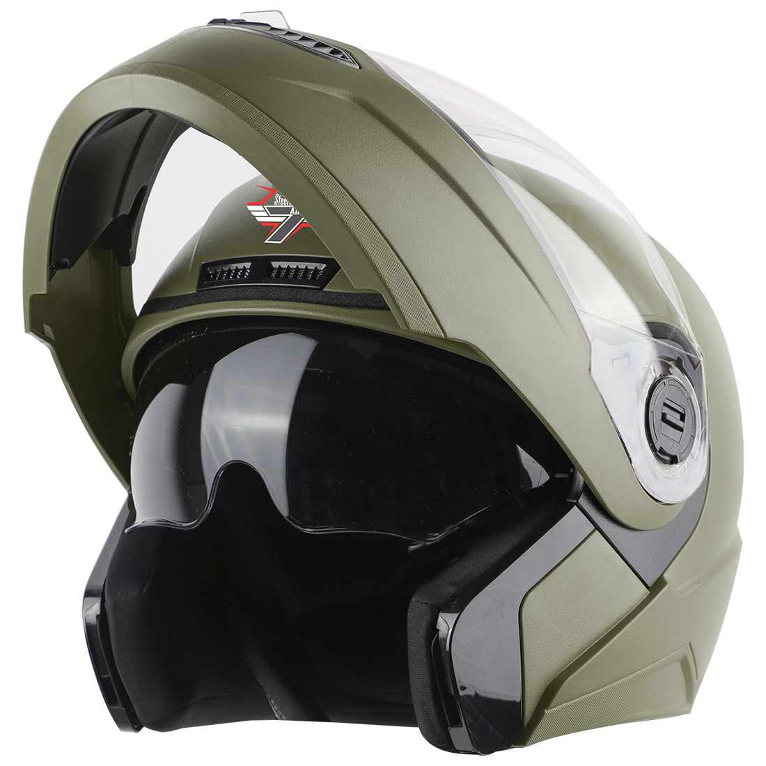 Steelbird SBA-7 7Wings ISI Certified Flip-Up Helmet For Men And Women With Inner Smoke Sun Shield (Dashing Battle Green)