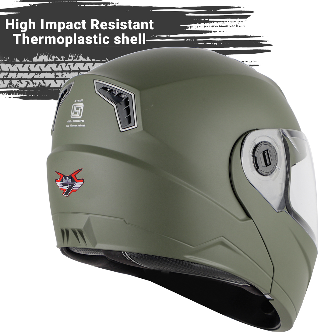 Steelbird SBA-7 7Wings ISI Certified Flip-Up Helmet For Men And Women With Inner Smoke Sun Shield (Dashing Battle Green)