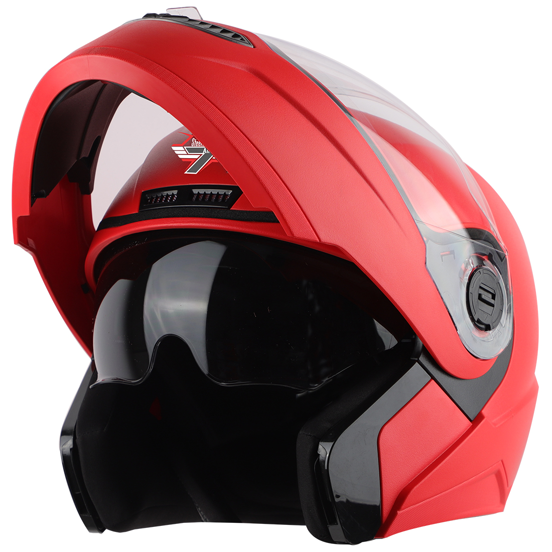 Steelbird SBA-7 7Wings ISI Certified Flip-Up Helmet For Men And Women With Inner Smoke Sun Shield (Dashing Red)