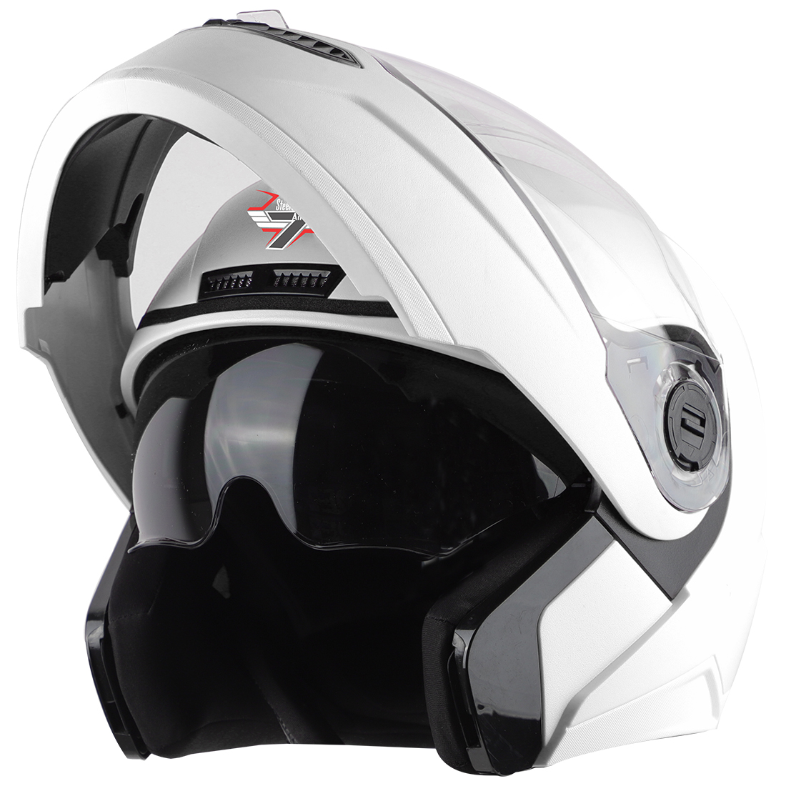 Steelbird SBA-7 7Wings ISI Certified Flip-Up Helmet For Men And Women With Inner Smoke Sun Shield (Dashing White)