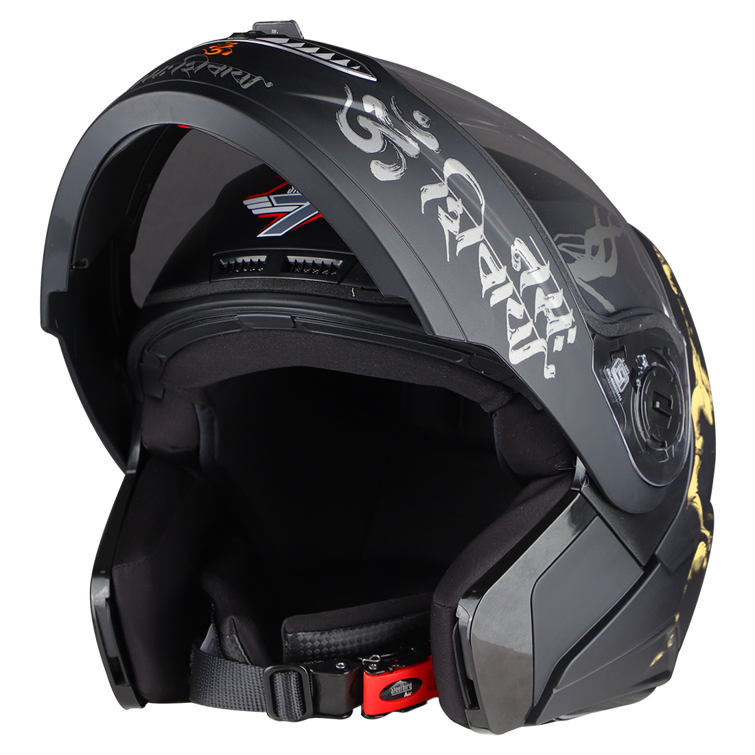 Steelbird SBA-7 Mahadev ISI Certified Flip-Up Helmet For Men And Women (Matt Black Gold With Clear Visor)