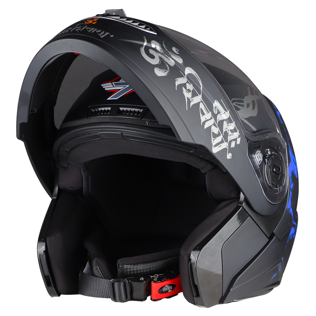 Steelbird SBA-7 Mahadev ISI Certified Flip-Up Helmet For Men And Women (Matt Black Blue With Clear Visor)