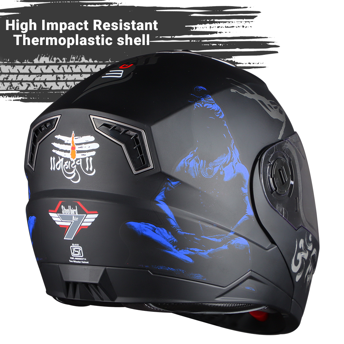 Steelbird SBA-7 Mahadev ISI Certified Flip-Up Helmet For Men And Women (Matt Black Blue With Clear Visor)