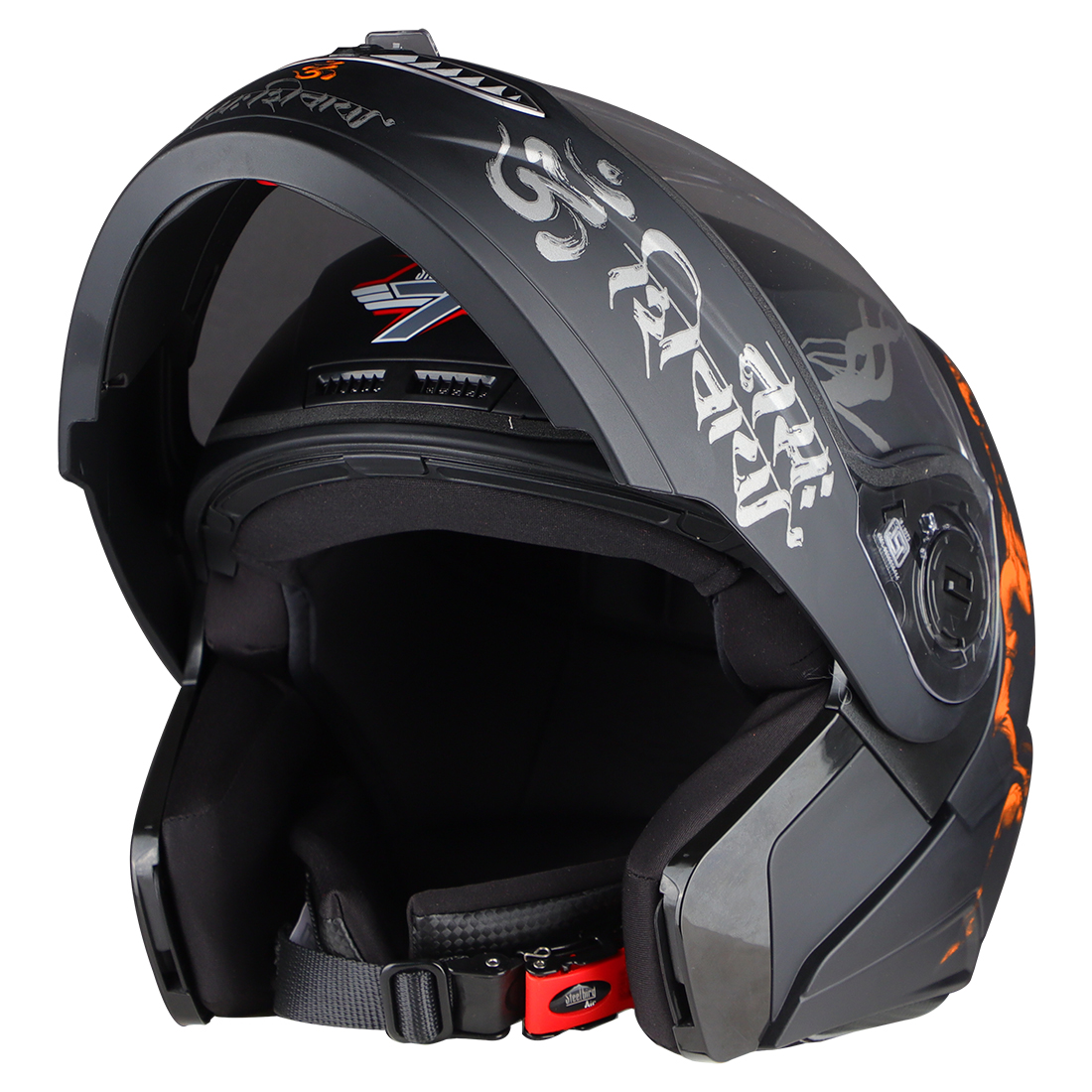 Steelbird SBA-7 Mahadev ISI Certified Flip-Up Helmet For Men And Women (Matt Black Orange With Clear Visor)