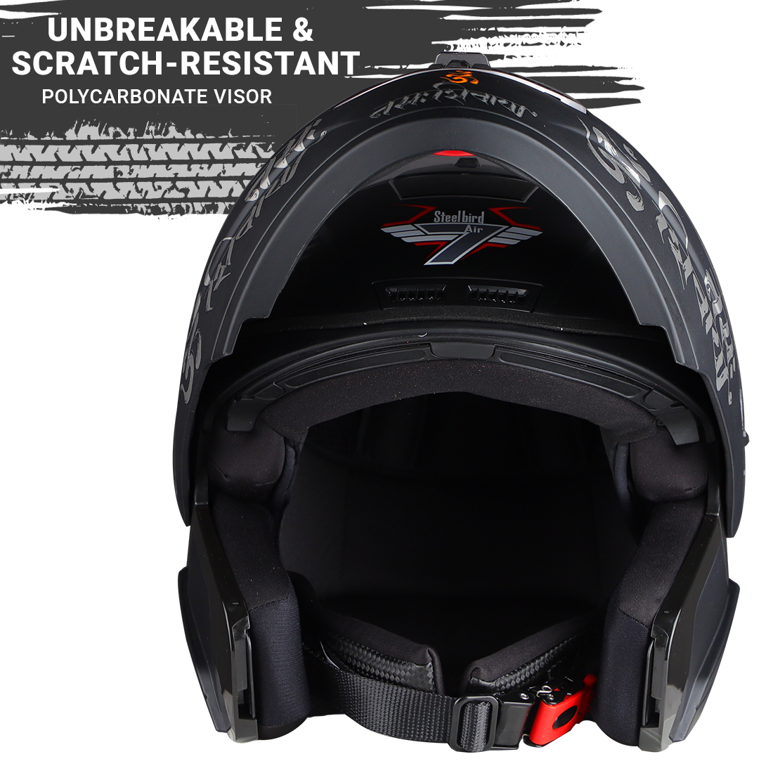 Steelbird SBA-7 Mahadev ISI Certified Flip-Up Helmet For Men And Women (Matt Black Red With Clear Visor)