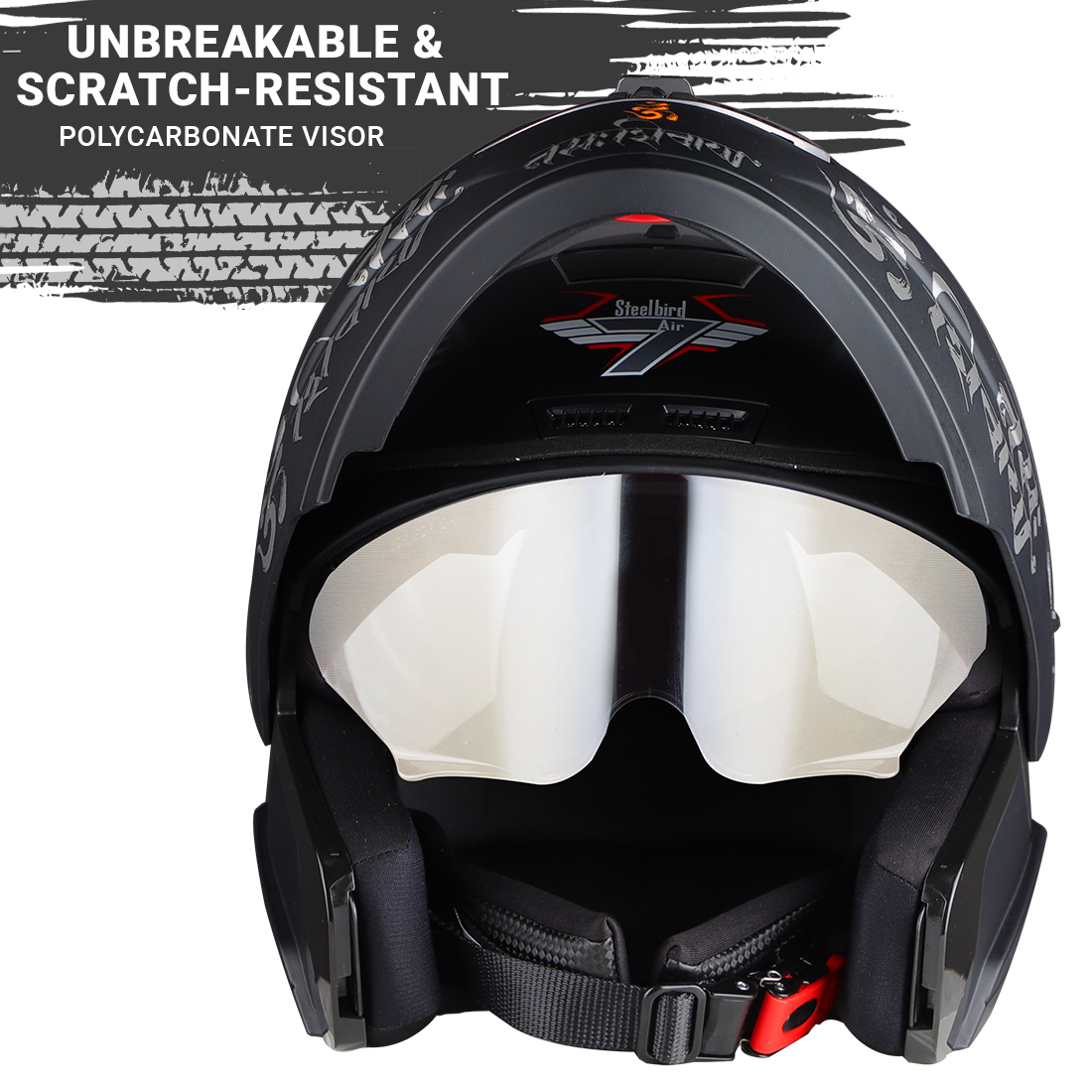 Steelbird SBA-7 Mahadev ISI Certified Flip-Up Helmet For Men And Women With Sun Shield Matt Black Blue With Clear Visor