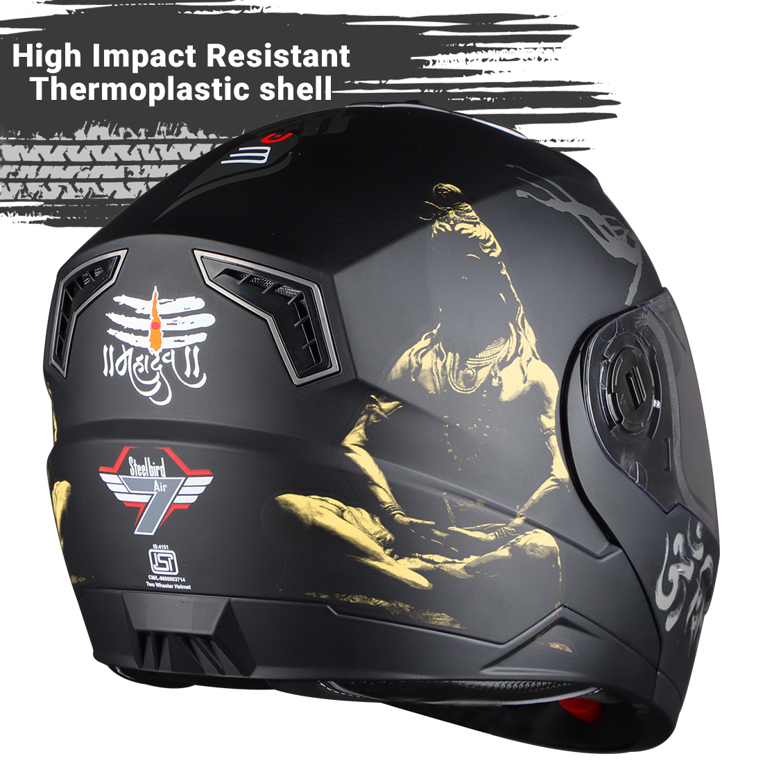 Steelbird SBA-7 Mahadev ISI Certified Flip-Up Helmet For Men And Women With Sun Shield (Matt Black Gold With Clear Visor)