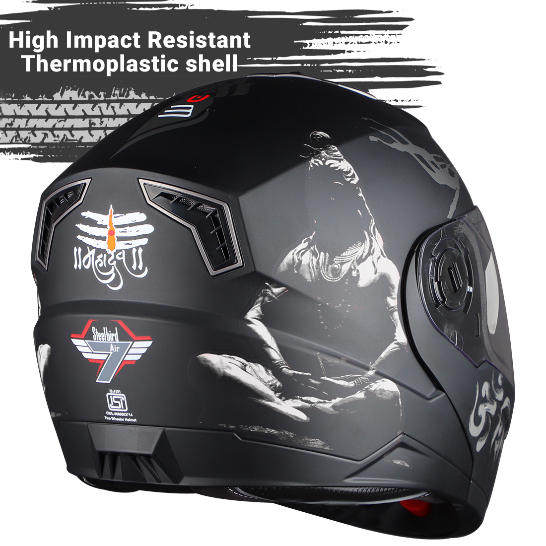 Steelbird SBA-7 Mahadev ISI Certified Flip-Up Helmet For Men And Women With Sun Shield (Matt Black White With Clear Visor)