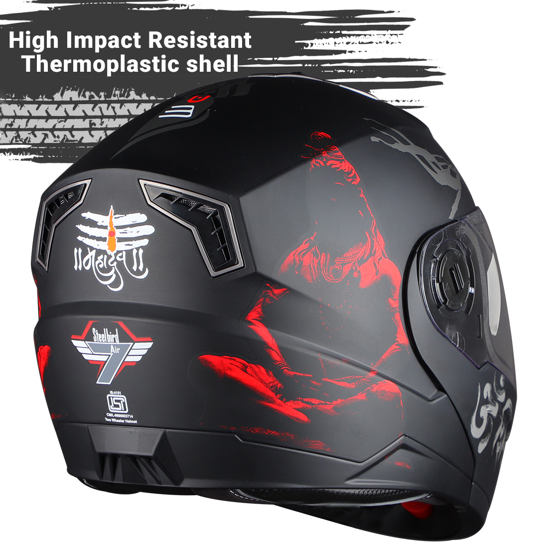 Steelbird SBA-7 Mahadev ISI Certified Flip-Up Helmet For Men And Women With Sun Shield (Matt Black Red With Clear Visor)