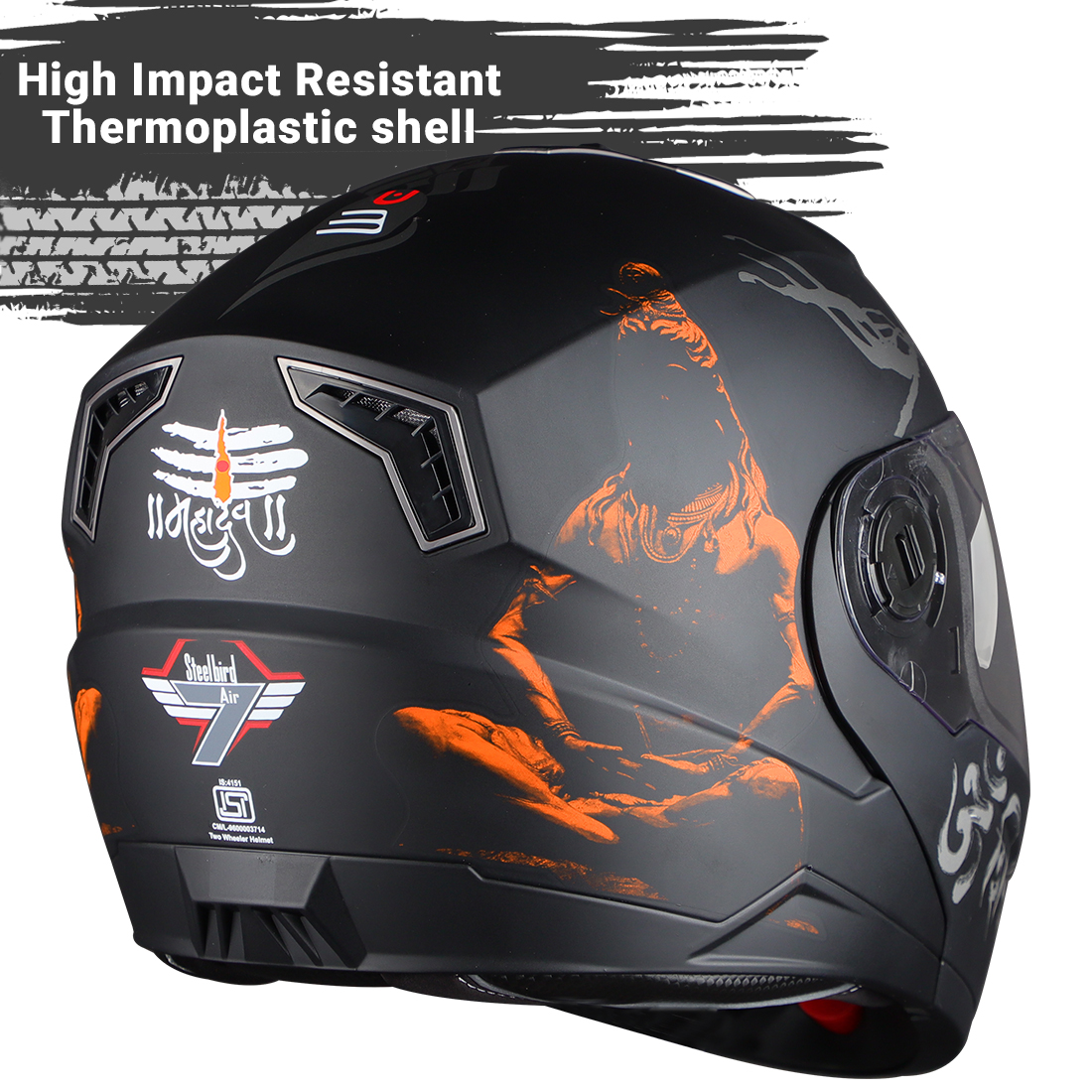 Steelbird SBA-7 Mahadev ISI Certified Flip-Up Helmet For Men And Women With Sun Shield (Matt Black Orange With Clear Visor)