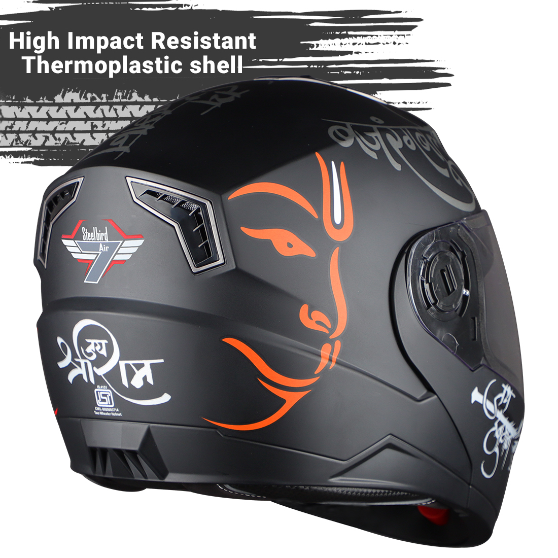 Steelbird SBA-7 Mahavir ISI Certified Flip-Up Helmet For Men And Women (Matt Black Orange With Clear Visor)