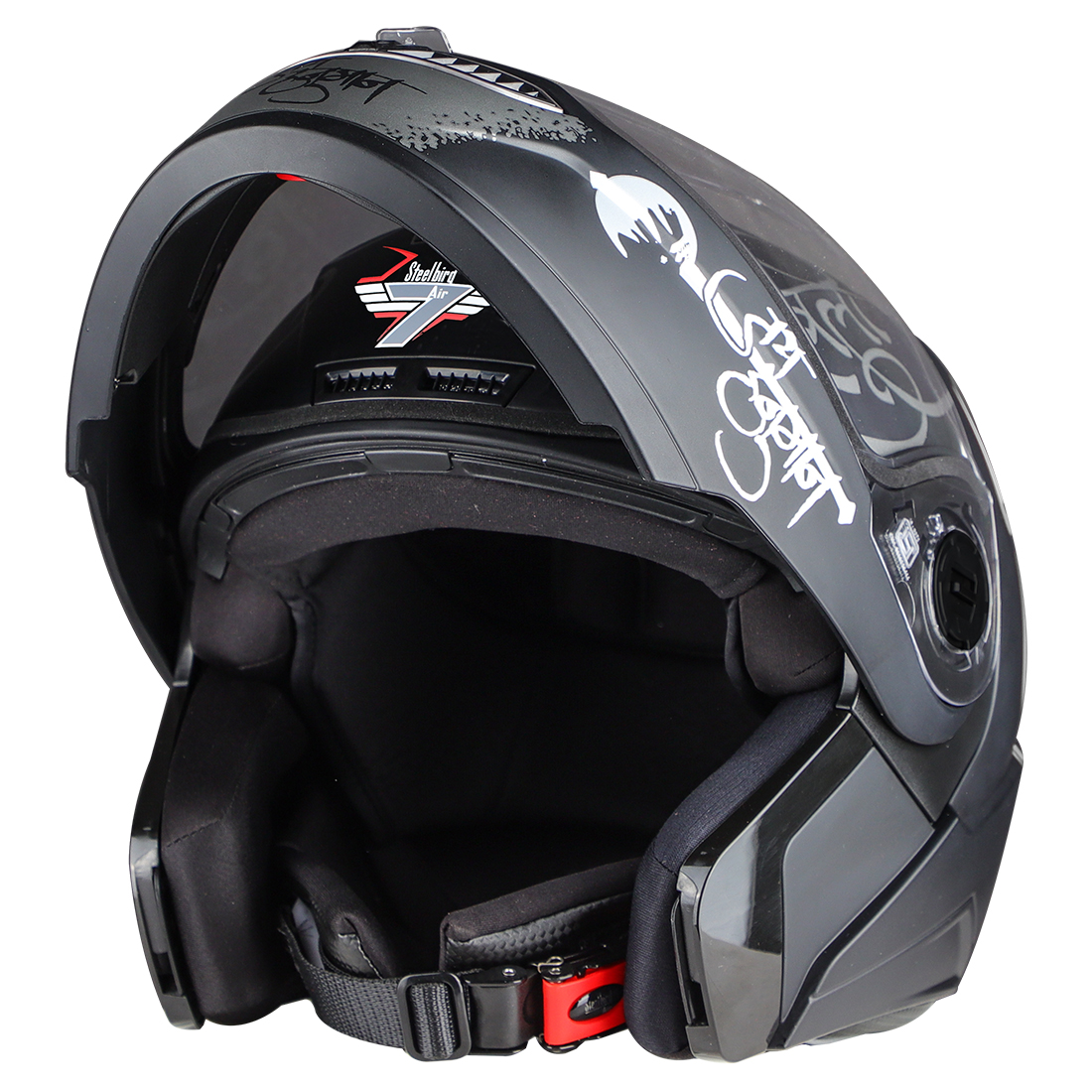Steelbird SBA-7 Mahavir ISI Certified Flip-Up Helmet For Men And Women (Matt Black White With Clear Visor)