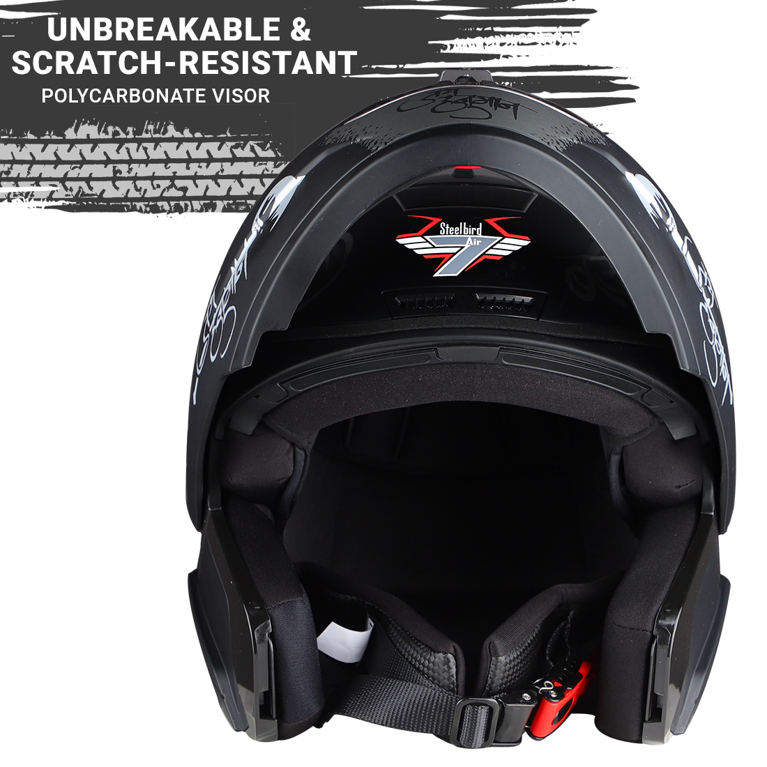 Steelbird SBA-7 Mahavir ISI Certified Flip-Up Helmet For Men And Women (Matt Black White With Clear Visor)