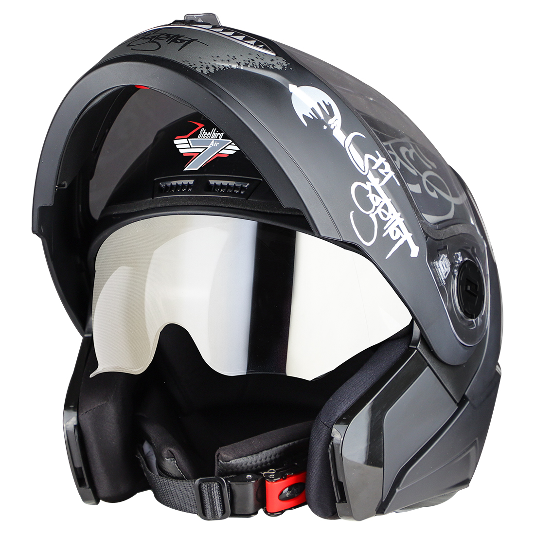 Steelbird SBA-7 Mahavir ISI Certified Flip-Up Helmet For Men And Women With Sun Shield (Matt Black Grey With Clear Visor)