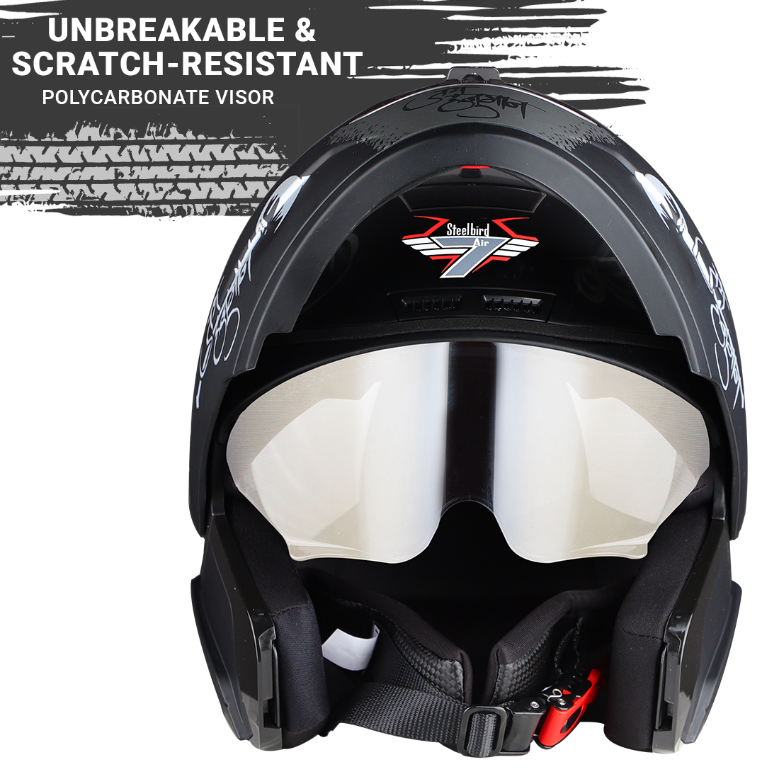 Steelbird SBA-7 Mahavir ISI Certified Flip-Up Helmet For Men And Women With Sun Shield (Matt Black Orange With Clear Visor)