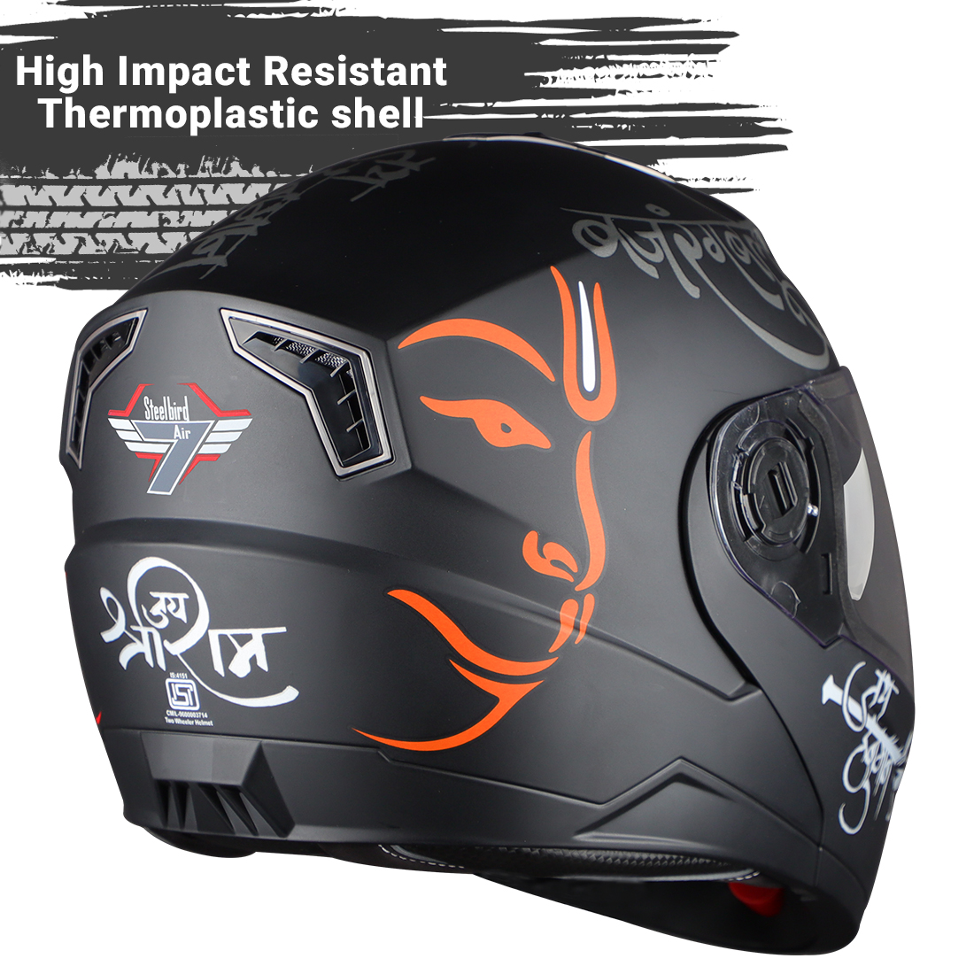 Steelbird SBA-7 Mahavir ISI Certified Flip-Up Helmet For Men And Women With Sun Shield (Matt Black Orange With Clear Visor)