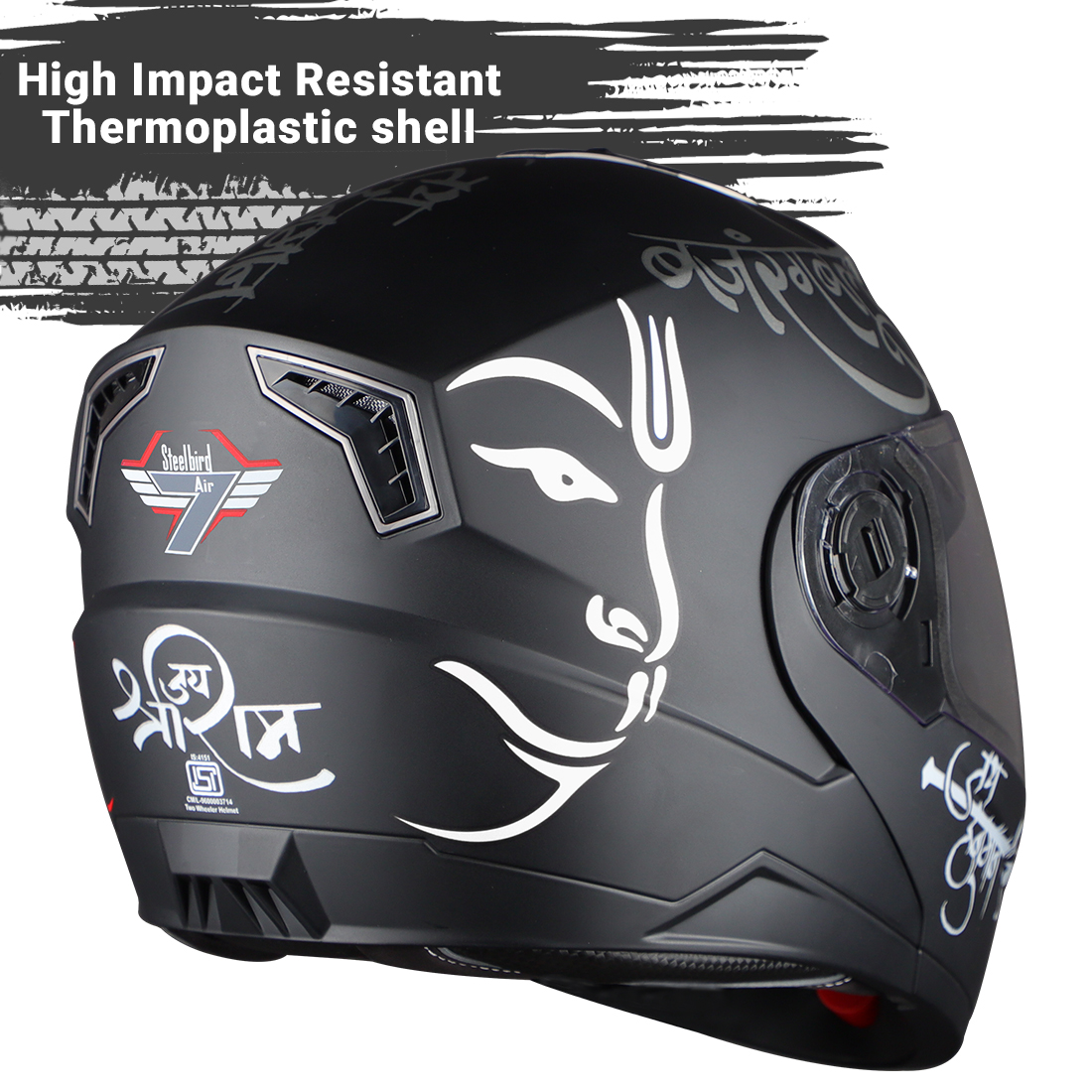 Steelbird SBA-7 Mahavir ISI Certified Flip-Up Helmet For Men And Women With Sun Shield (Matt Black White With Clear Visor)