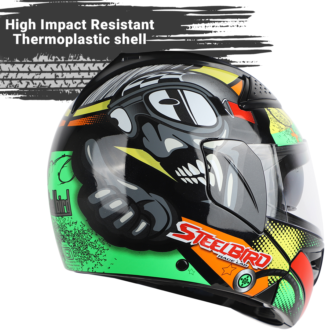 Steelbird SB-34 TRX Comic ISI Certified Flip-Up Helmet For Men And Women With Inner Sun Shield (Matt Black Green With Clear Visor)