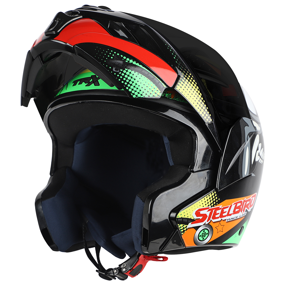 Steelbird SB-34 TRX Comic ISI Certified Flip-Up Helmet for Men and Women (Matt Black Green with Smoke Visor)
