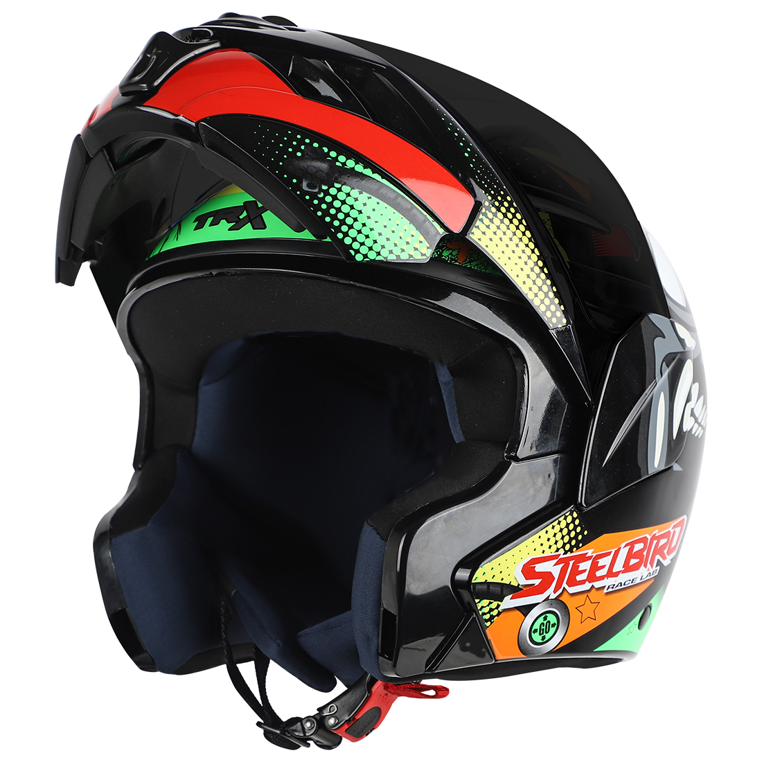 Steelbird SB-34 TRX Comic ISI Certified Flip-Up Helmet For Men And Women (Matt Black Green With Smoke Visor)