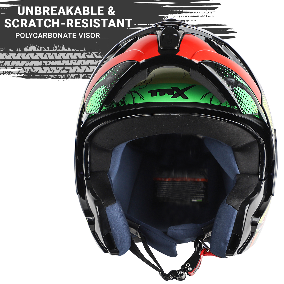 Steelbird SB-34 TRX Comic ISI Certified Flip-Up Helmet For Men And Women (Matt Black Green With Smoke Visor)