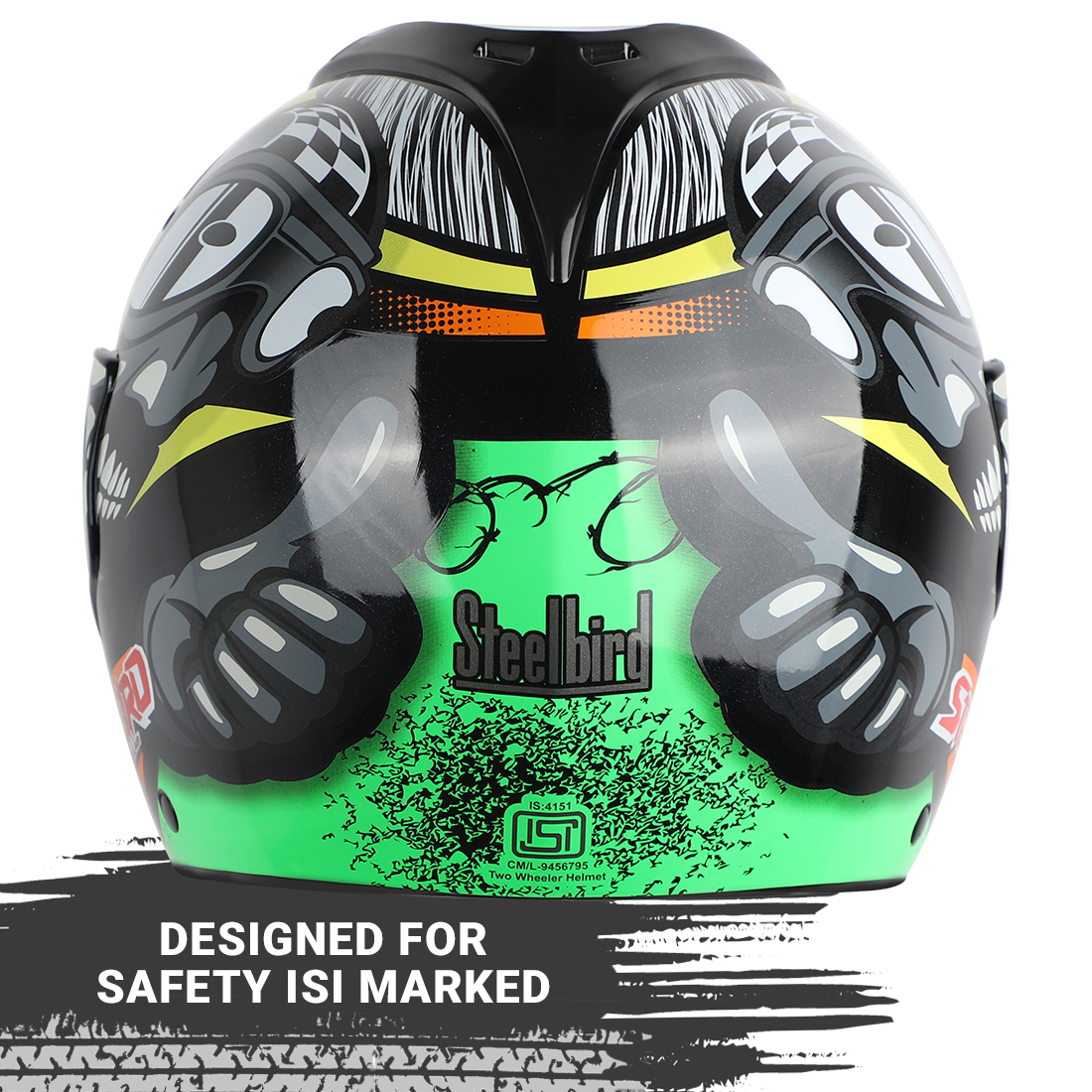 Steelbird SB-34 TRX Comic ISI Certified Flip-Up Helmet For Men And Women With Inner Sun Shield (Glossy Black Green With Clear Visor)