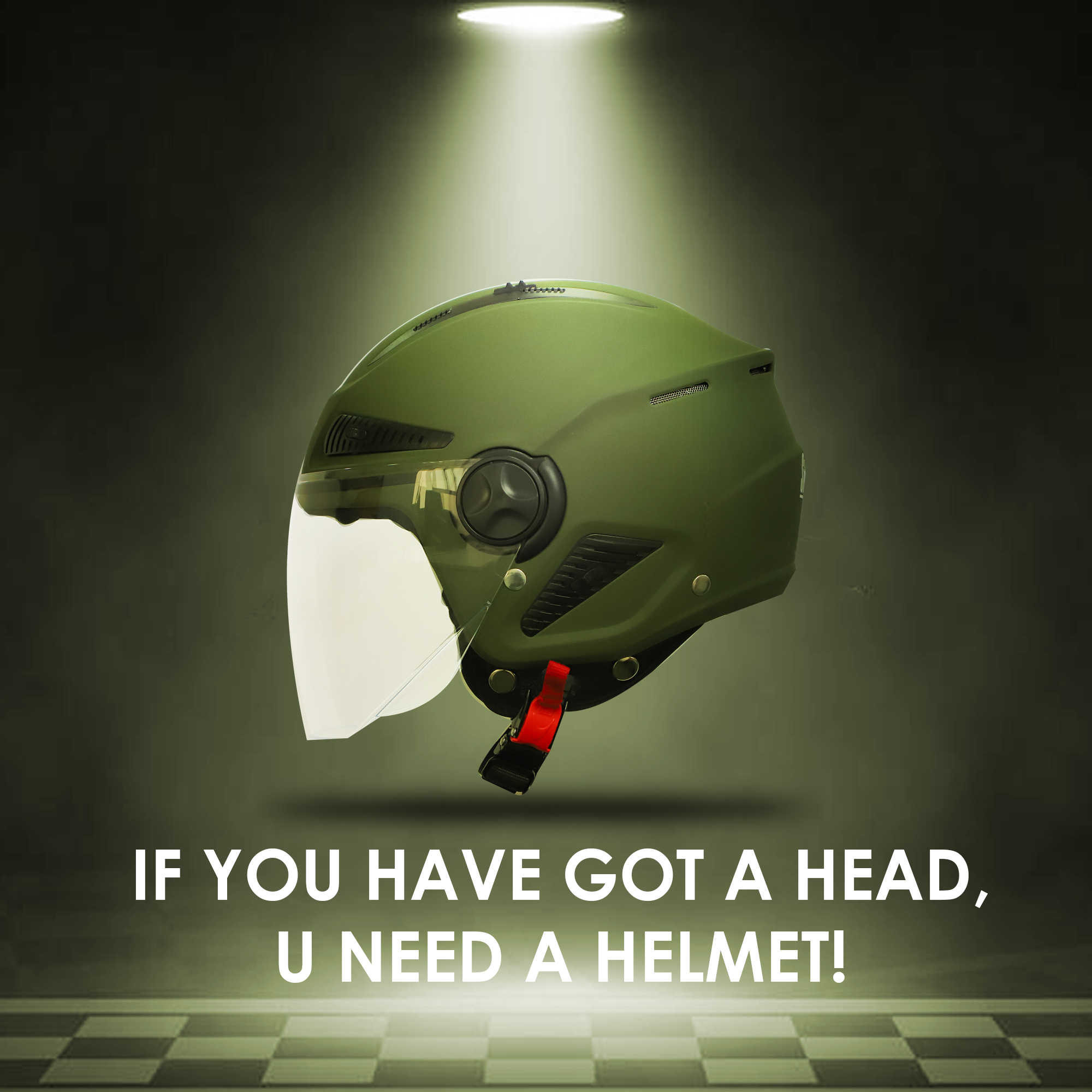 Steelbird SBH-24 Boxx ISI Certified Open Face Helmet For Men And Women (Matt Battle Green With Clear Visor)