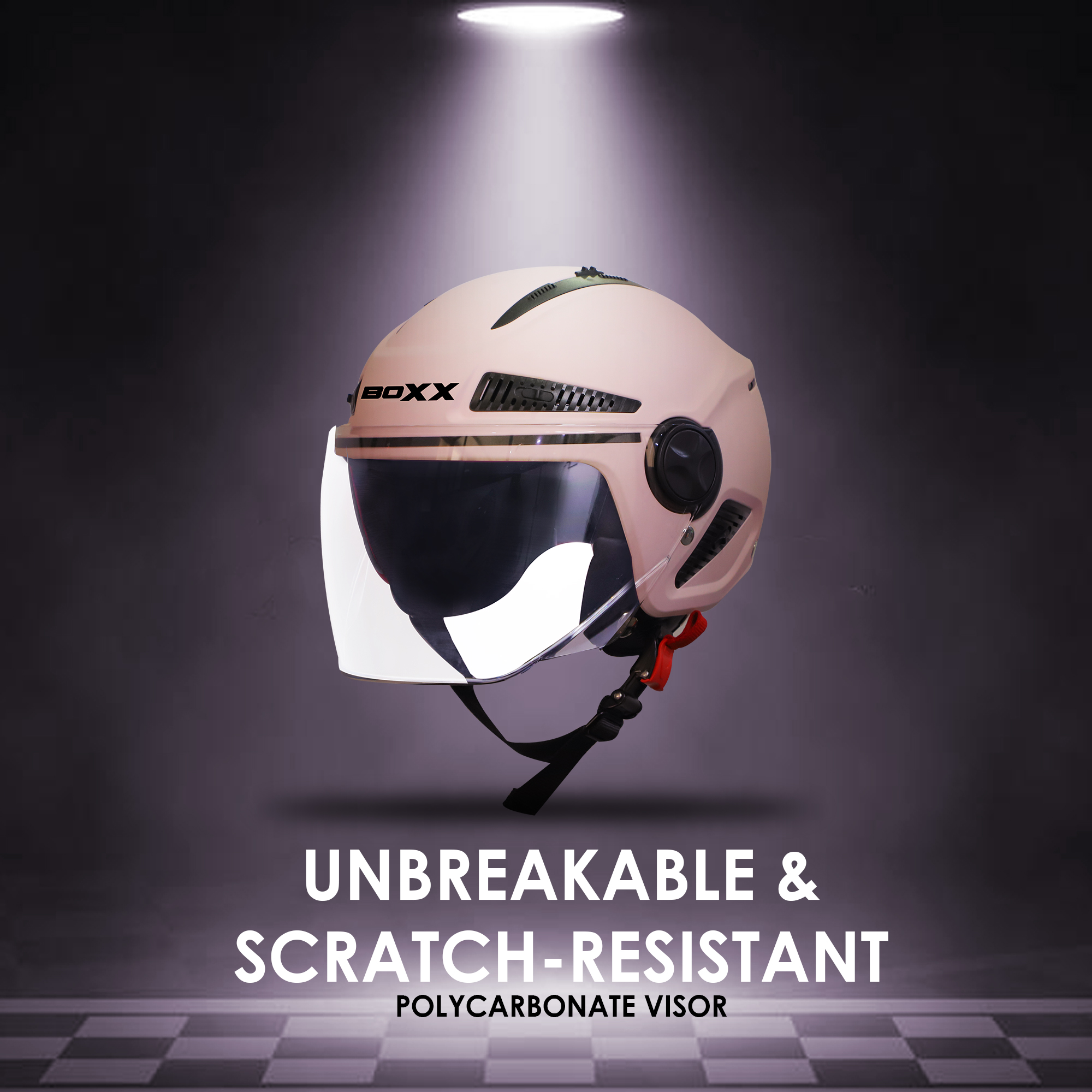Steelbird SBH-24 Boxx ISI Certified Open Face Helmet For Men And Women (Matt Light Pink With Clear Visor)