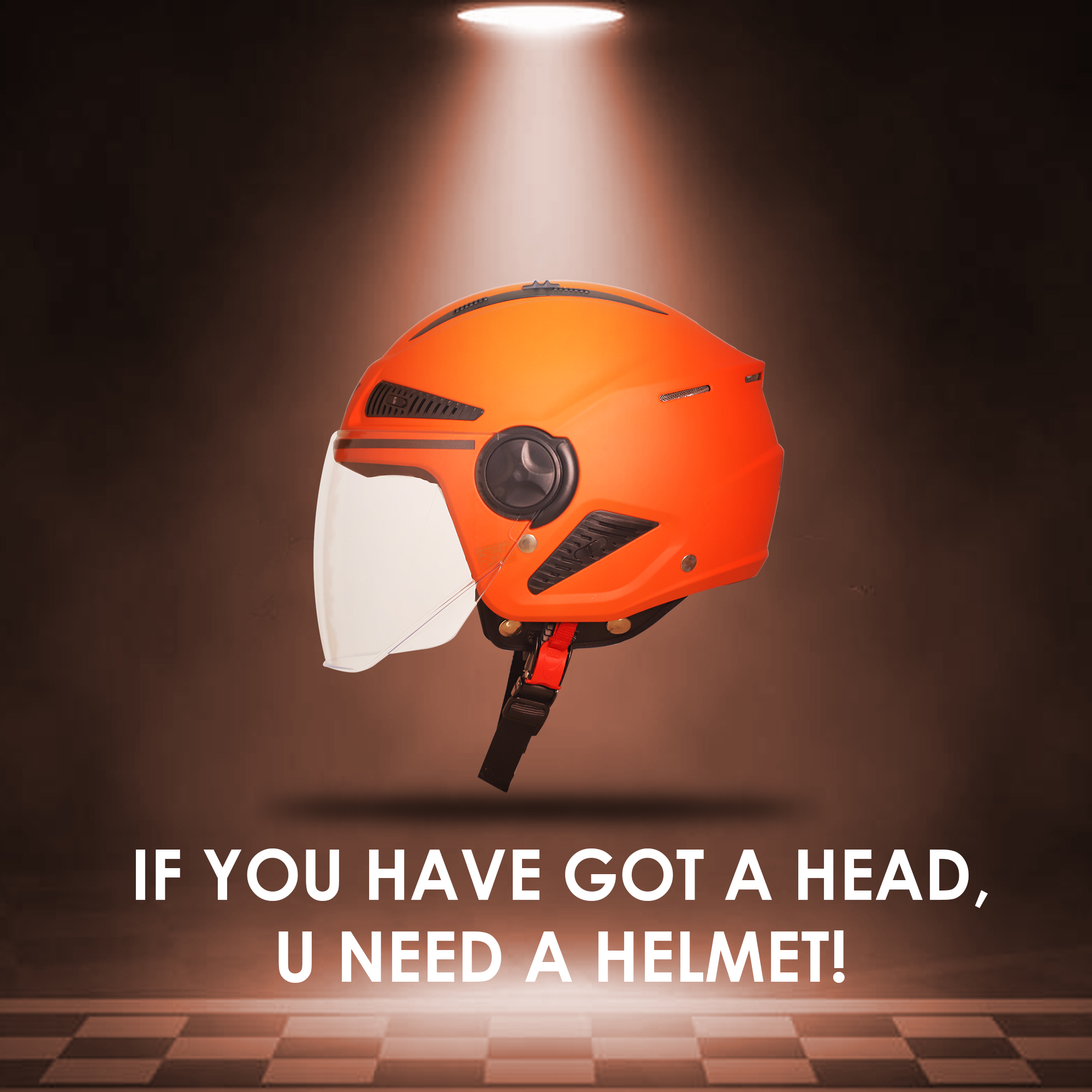 Steelbird SBH-24 Boxx ISI Certified Open Face Helmet For Men And Women (Matt Coral Orange With Clear Visor)