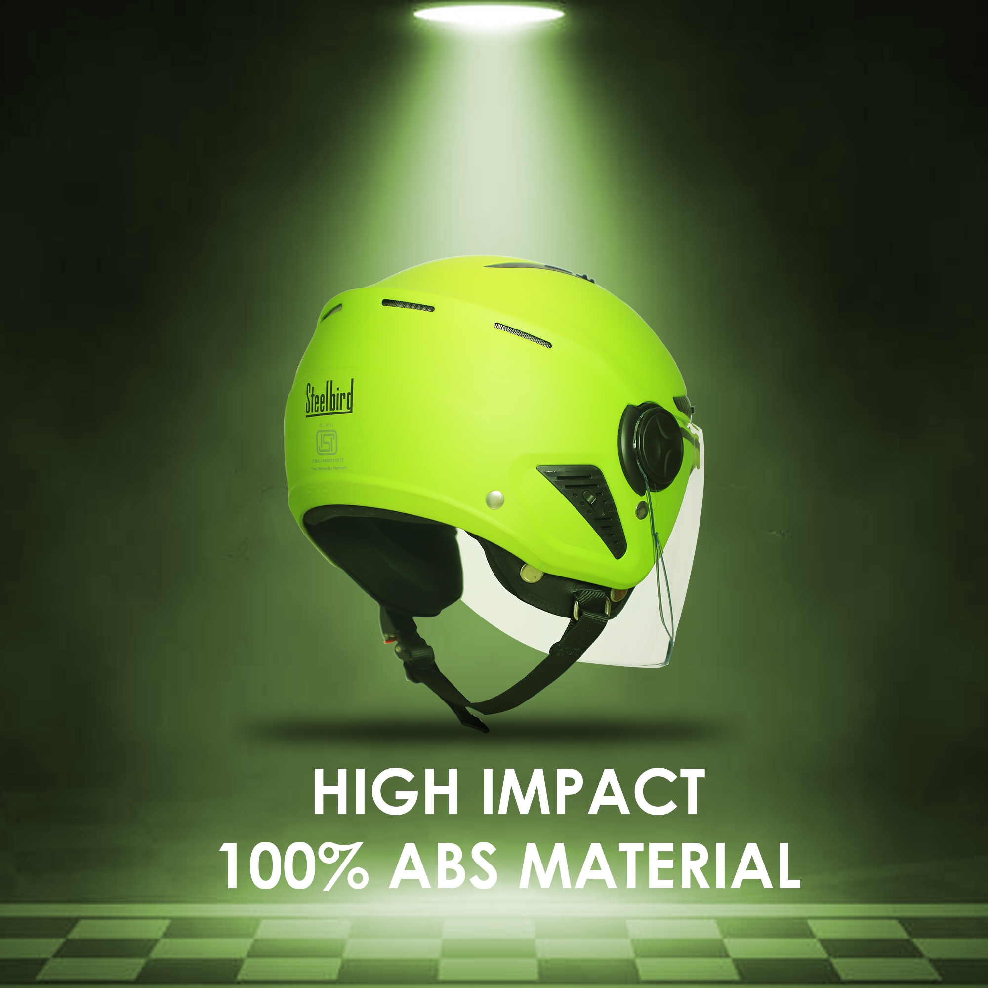 Steelbird SBH-24 Boxx ISI Certified Open Face Helmet For Men And Women (Matt Yellow Green With Clear Visor)