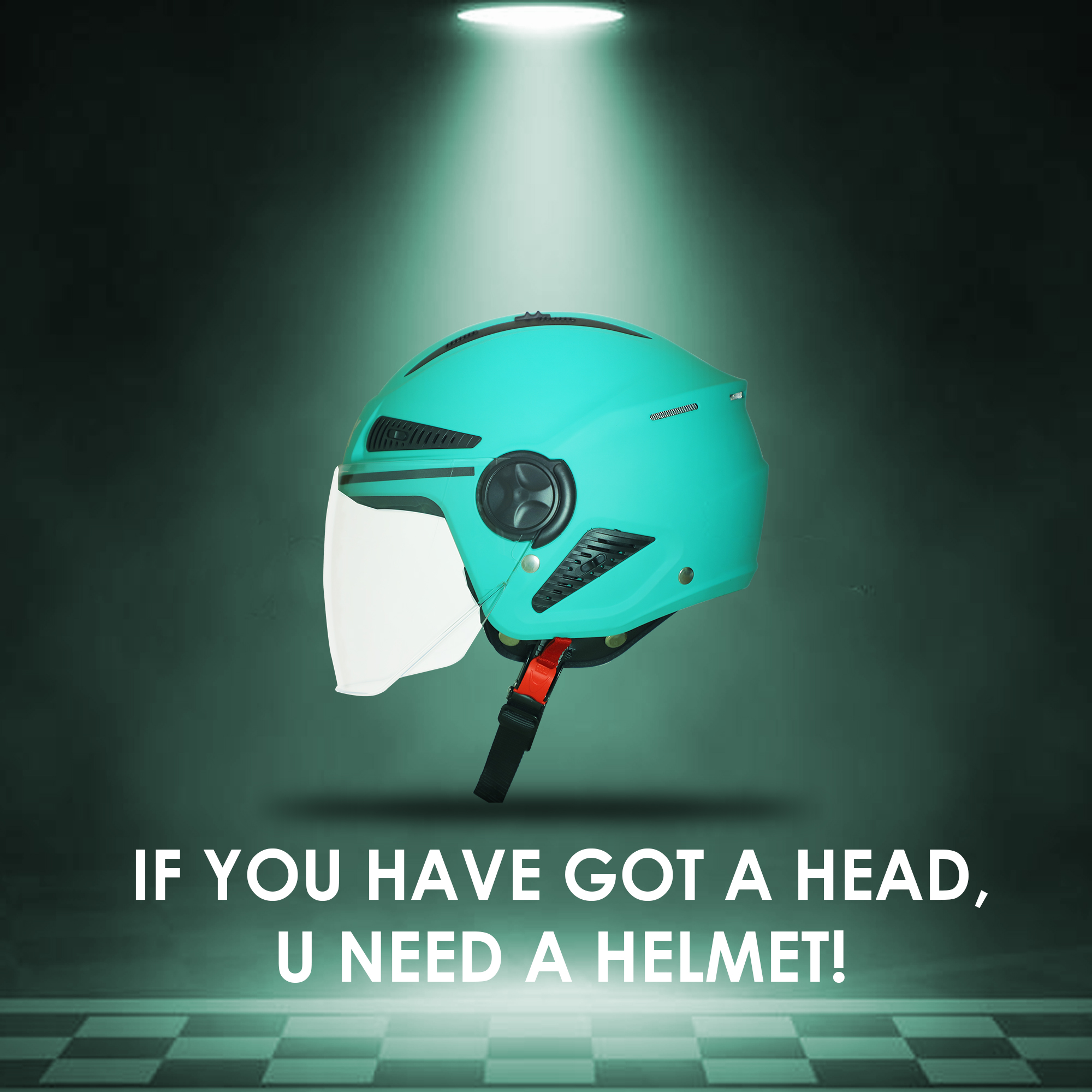 Steelbird SBH-24 Boxx ISI Certified Open Face Helmet For Men And Women (Matt Caribbean Green With Clear Visor)