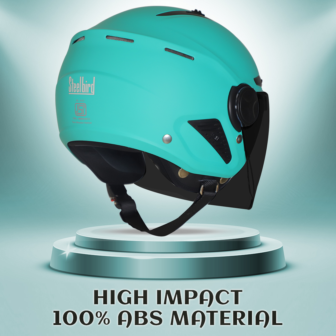 Steelbird SBH-24 Boxx ISI Certified Open Face Helmet For Men And Women (Matt Caribbean Green With Smoke Visor)
