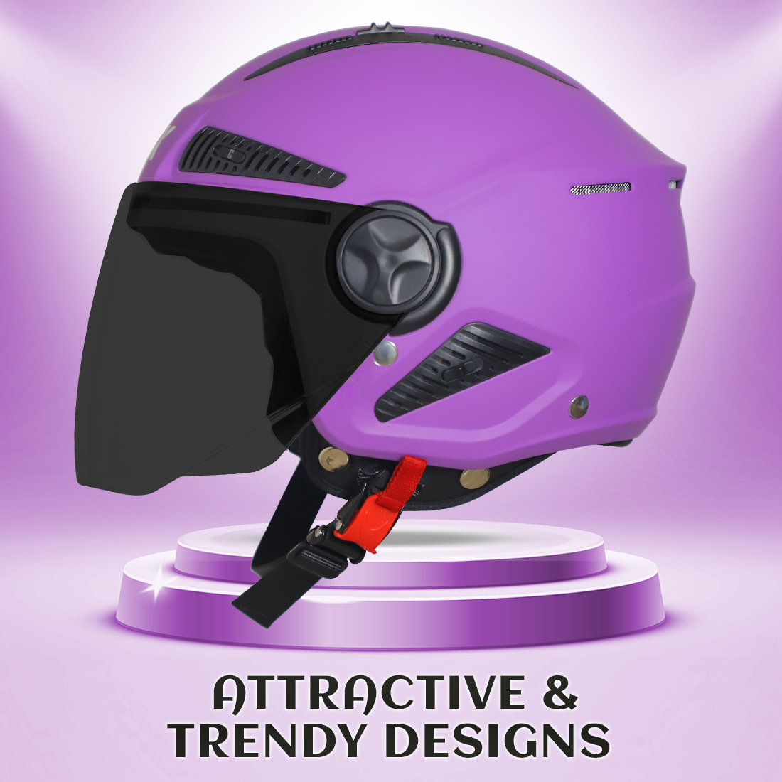 Steelbird SBH-24 Boxx ISI Certified Open Face Helmet For Men And Women (Glossy Violet With Smoke Visor)