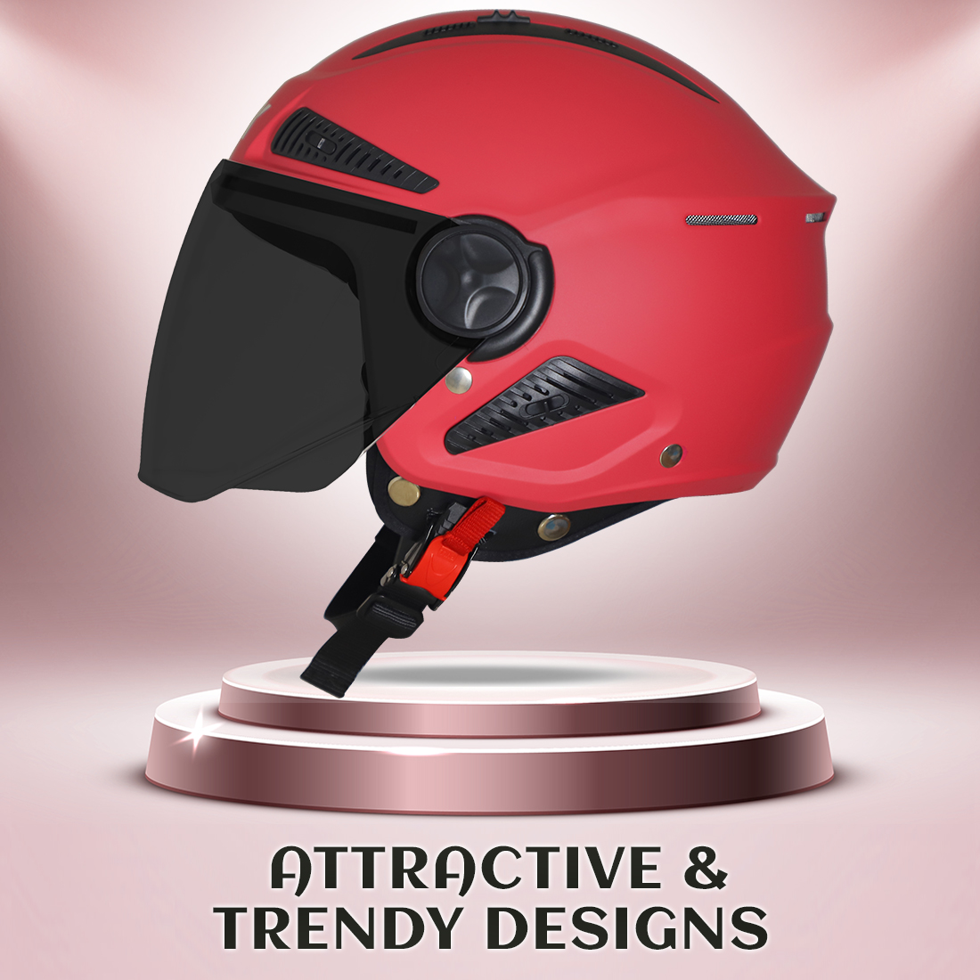 Steelbird SBH-24 Boxx ISI Certified Open Face Helmet For Men And Women (Matt Berry Pink With Smoke Visor)