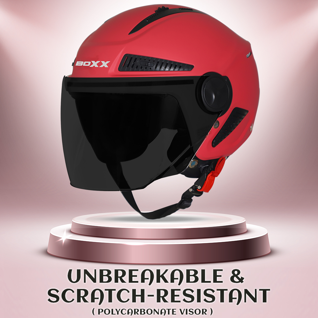 Steelbird SBH-24 Boxx ISI Certified Open Face Helmet For Men And Women (Matt Berry Pink With Smoke Visor)