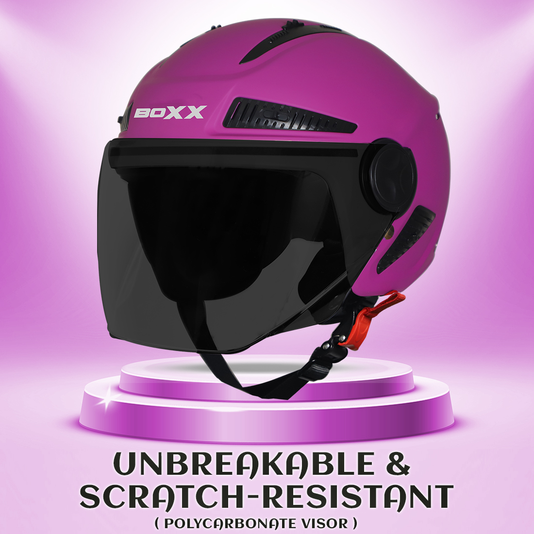 Steelbird SBH-24 Boxx ISI Certified Open Face Helmet For Men And Women (Matt Purple With Smoke Visor)