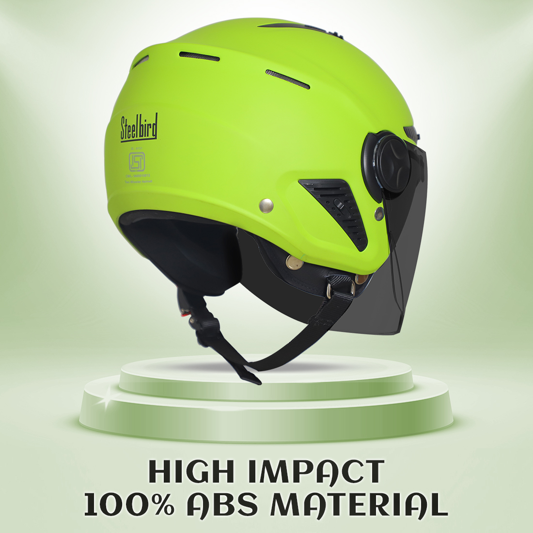 Steelbird SBH-24 Boxx ISI Certified Open Face Helmet For Men And Women (Matt Yellow Green With Smoke Visor)