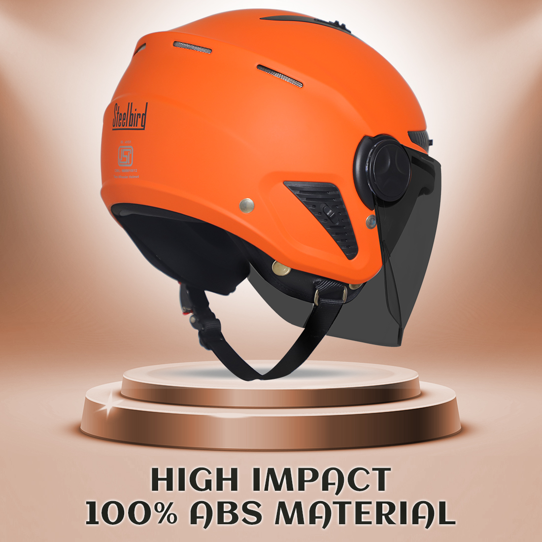 Steelbird SBH-24 Boxx ISI Certified Open Face Helmet For Men And Women (Matt Coral Orange With Smoke Visor)