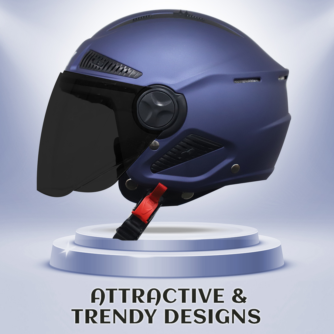 Steelbird SBH-24 Boxx ISI Certified Open Face Helmet For Men And Women (Matt H. Blue With Smoke Visor)